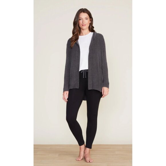 Barefoot Dreams CozyChic Lite Hooded Cardigan Sweater Gray Open Front Pockets M - Picture 1 of 8